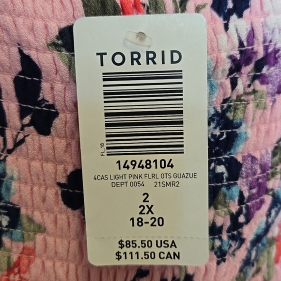 Torrid Floral Smocked Gauzy High Low Dress 2X Easter Spring Summer Pink Floral - Picture 5 of 15
